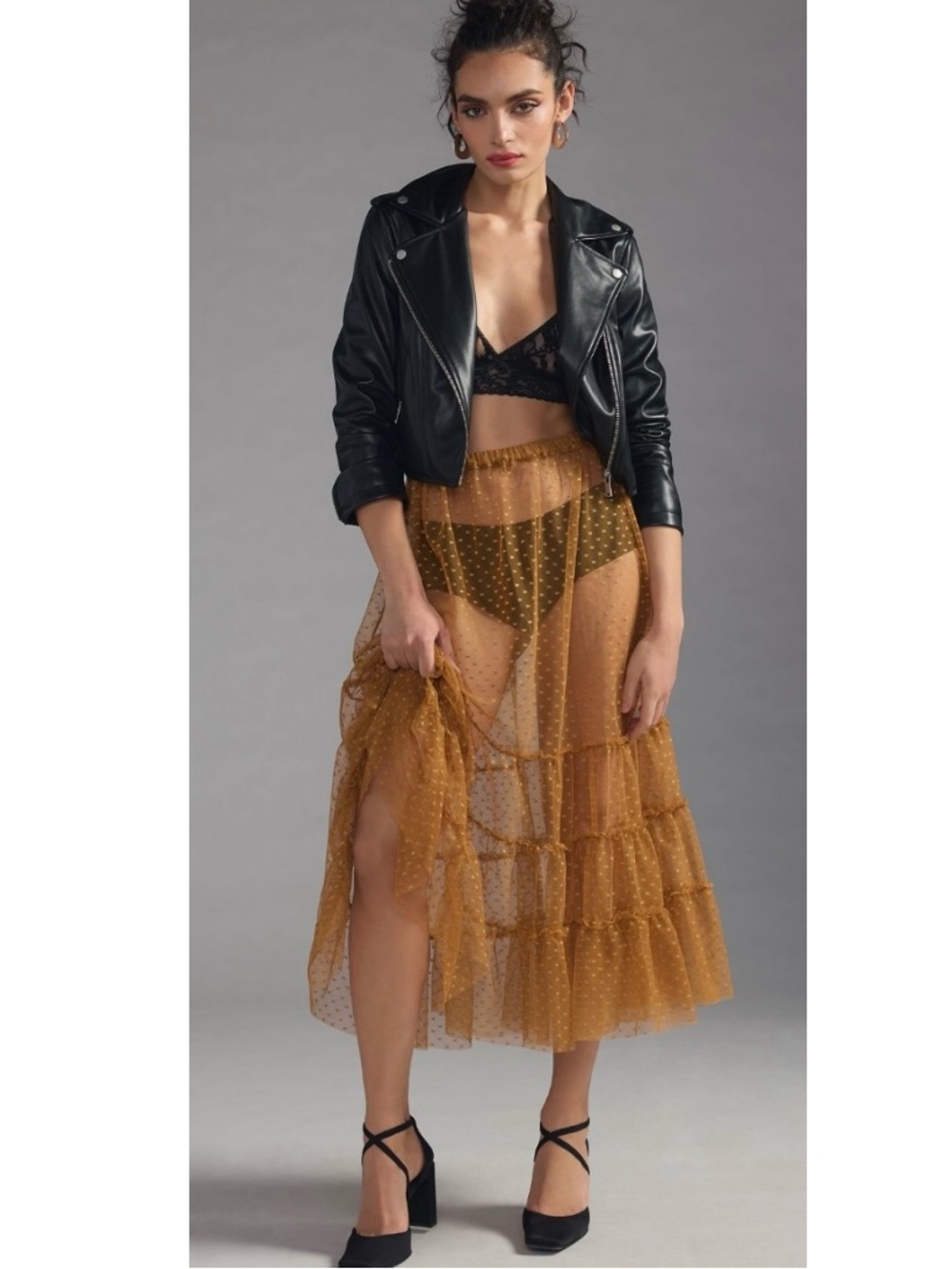 Anthropologie Sheer Tiered Skirt Small